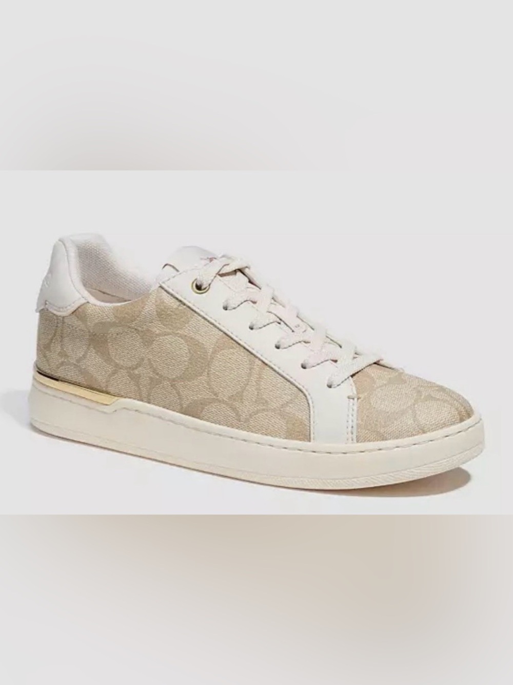 Coach Beige and White Signature Canvas Low-Top Sneaker